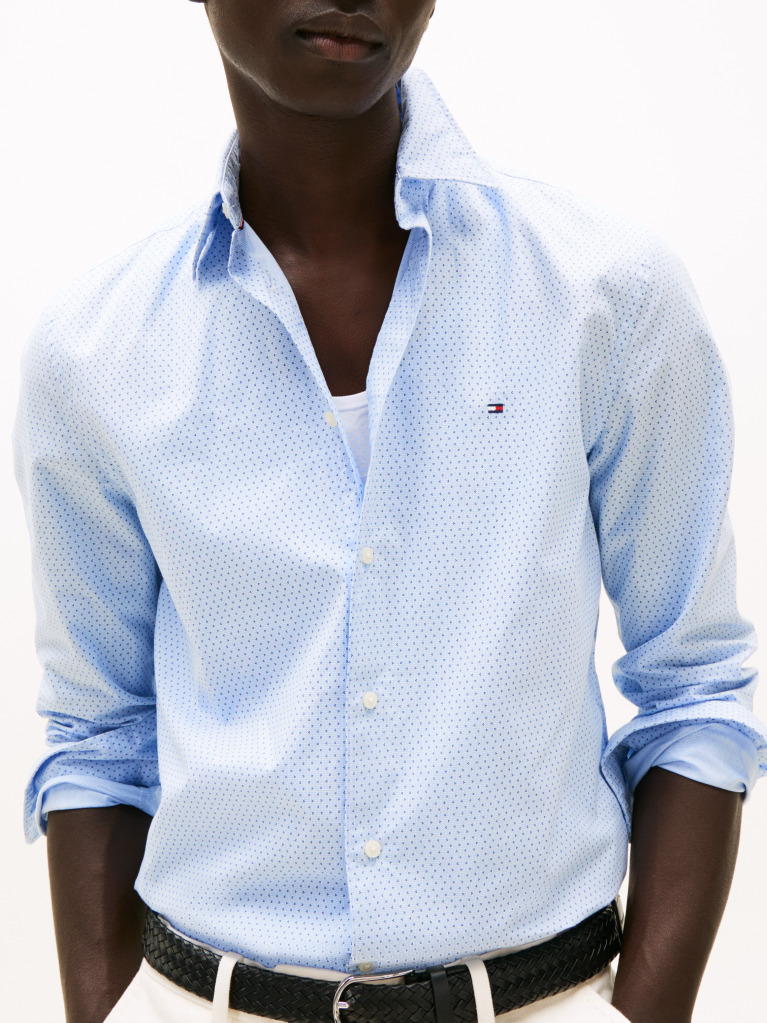 Blue Camasa Din Poplin Flex Cu Mini Print  Barbati