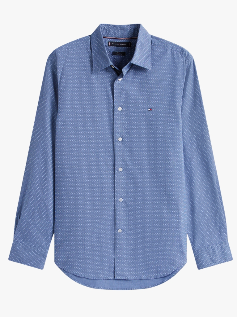 Blue Camasa Din Poplin Flex Cu Mini Print  Barbati