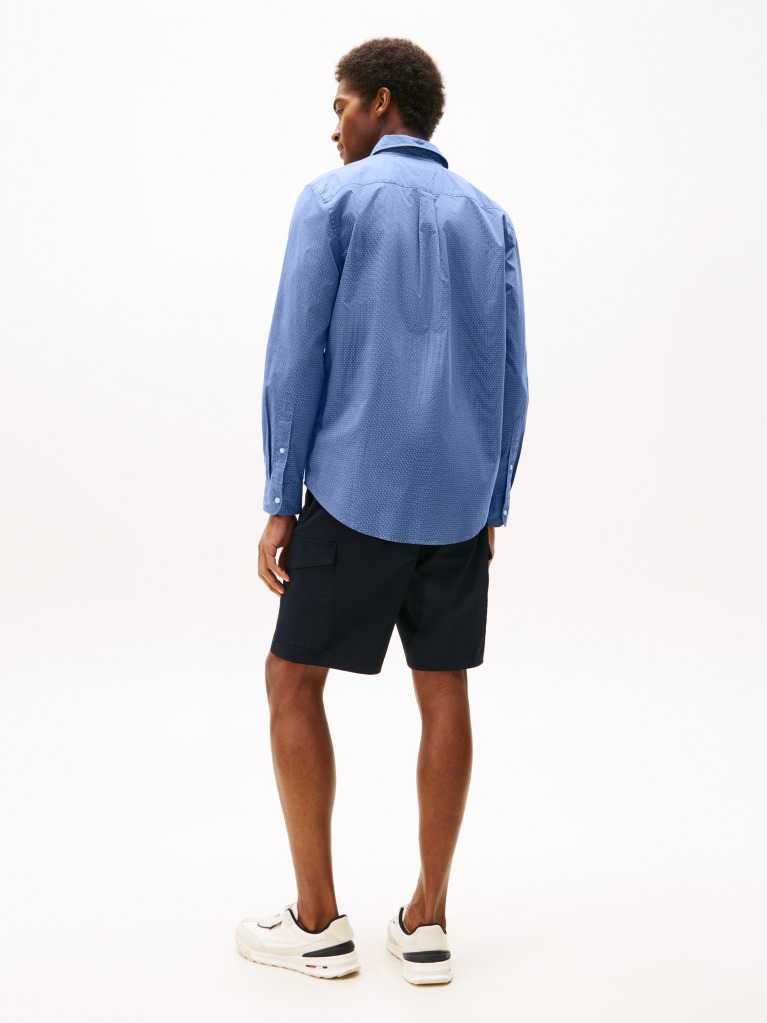Blue Camasa Din Poplin Flex Cu Mini Print  Barbati