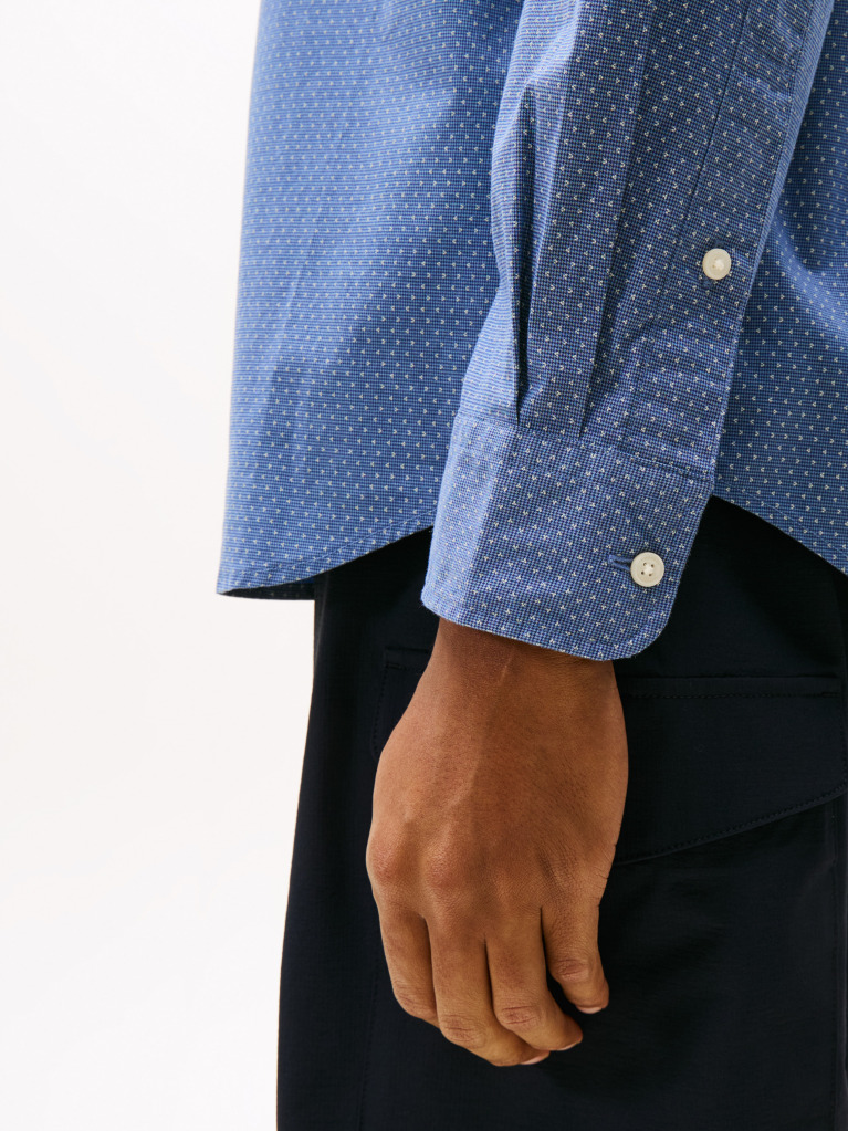 Blue Camasa Din Poplin Flex Cu Mini Print  Barbati
