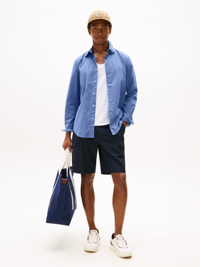 Blue Camasa Din Poplin Flex Cu Mini Print  Barbati