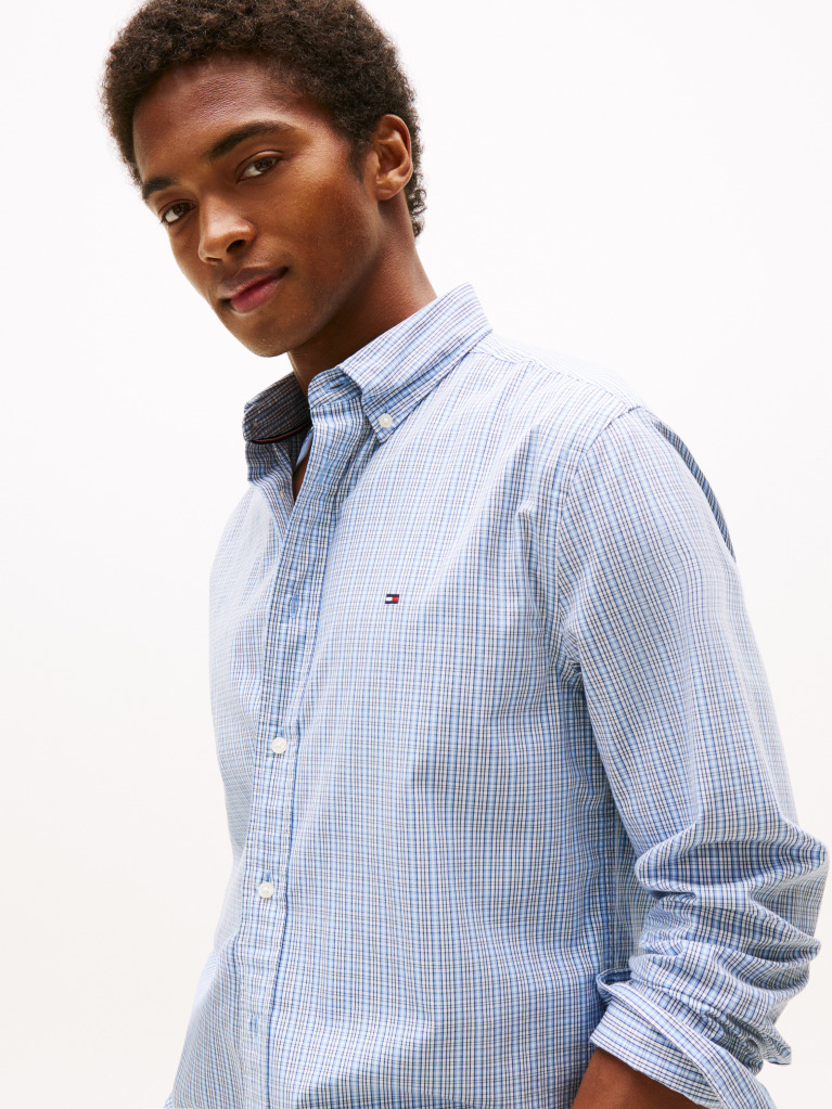 Multi Camasa Din Poplin Flex Cu Tartan Mic  Barbati