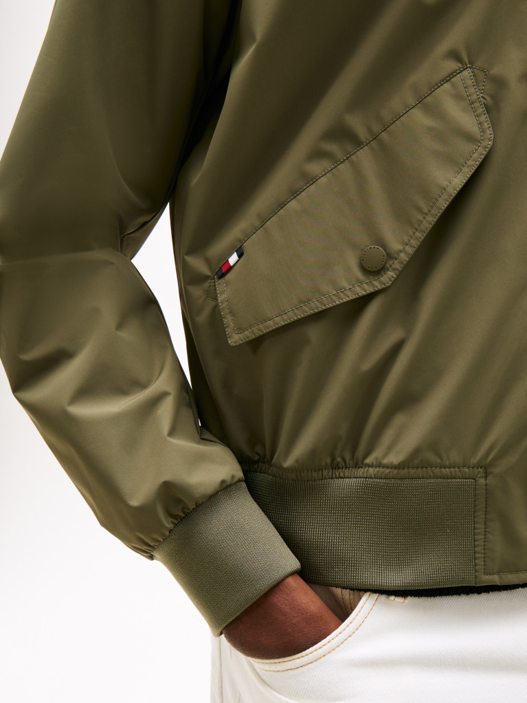Green Packable Water Repellent Relaxed Bomber Jacket  Men