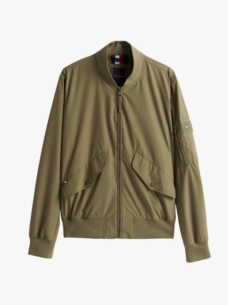Green Packable Water Repellent Relaxed Bomber Jacket  Men