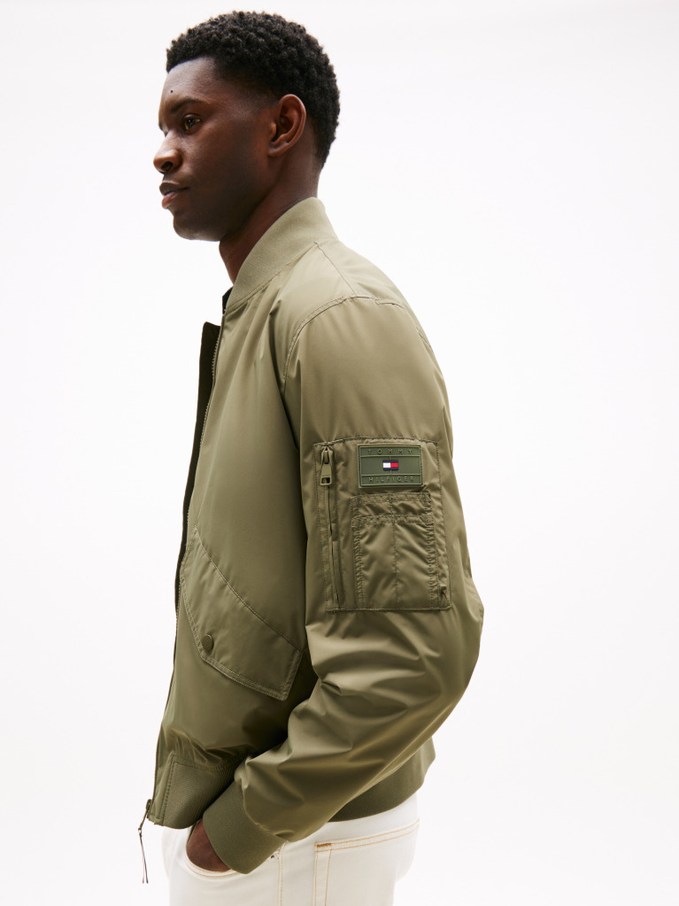 Green Packable Water Repellent Relaxed Bomber Jacket  Men