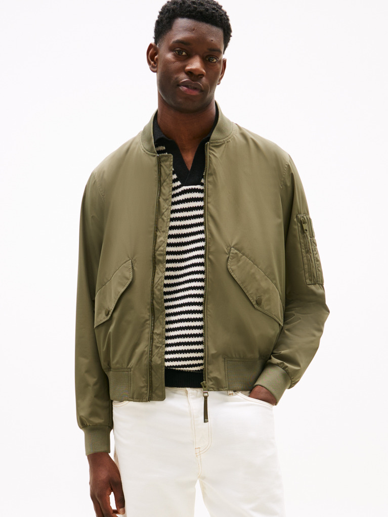 Green Packable Water Repellent Relaxed Bomber Jacket  Men