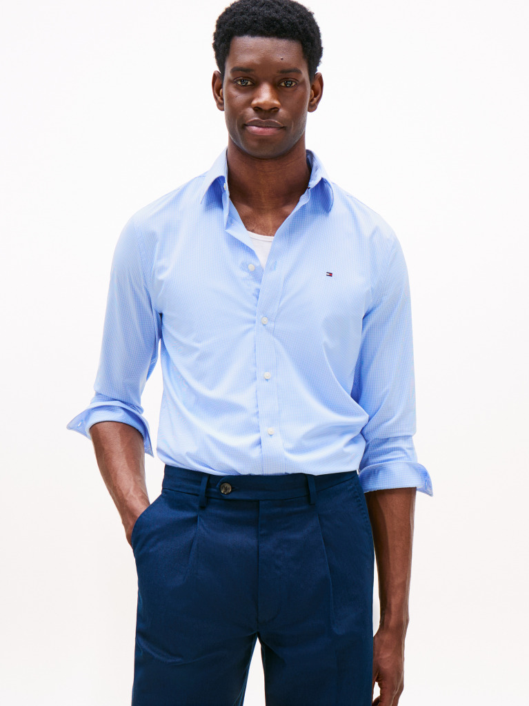Blue Performance Mid Scale Gingham Shirt  Men