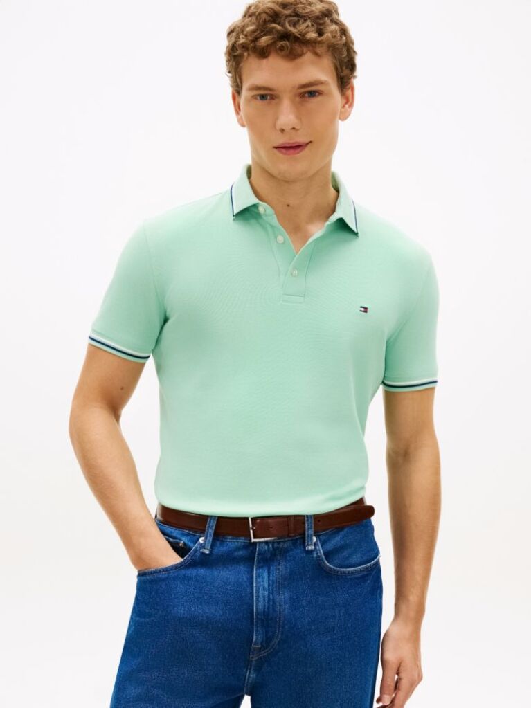 Verde Tricou Polo Slim Fit Pique  Barbati