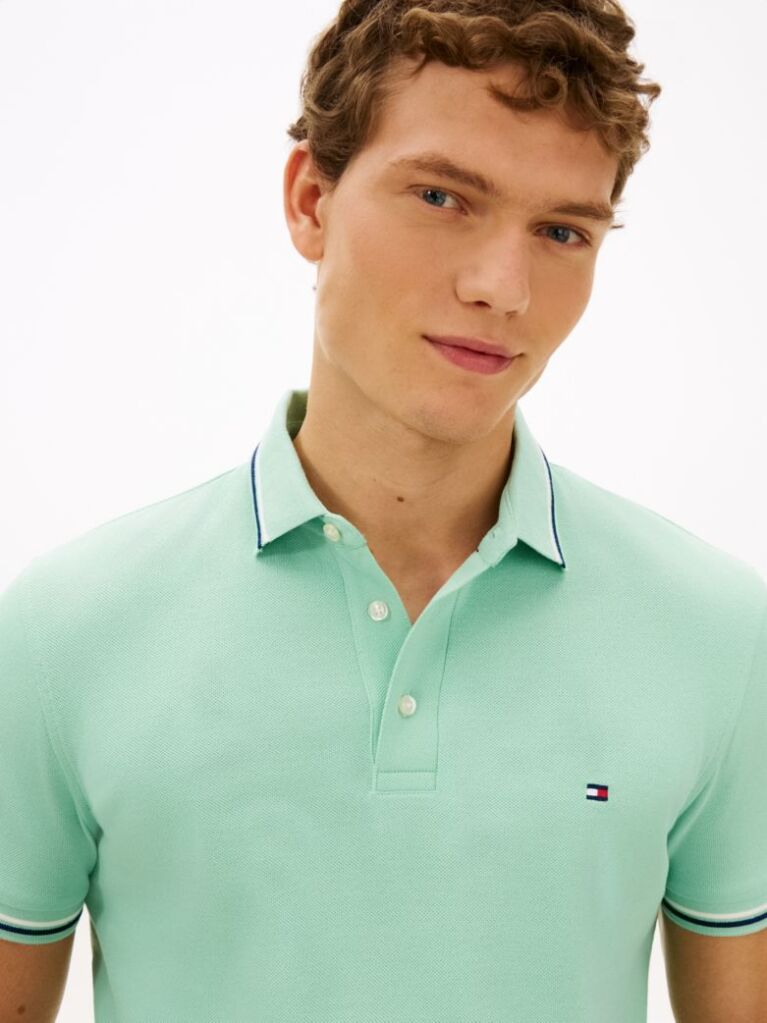 Verde Tricou Polo Slim Fit Pique  Barbati