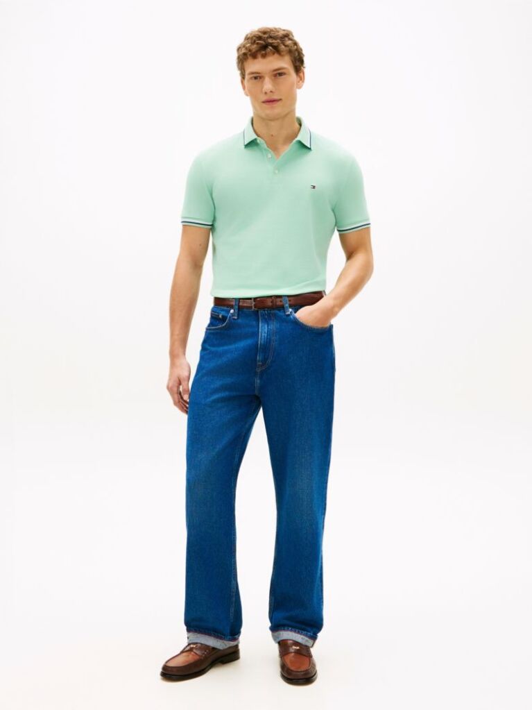 Verde Tricou Polo Slim Fit Pique  Barbati