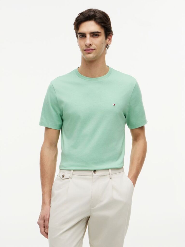 Verde Tricou Cu Broderie Steag  Barbati