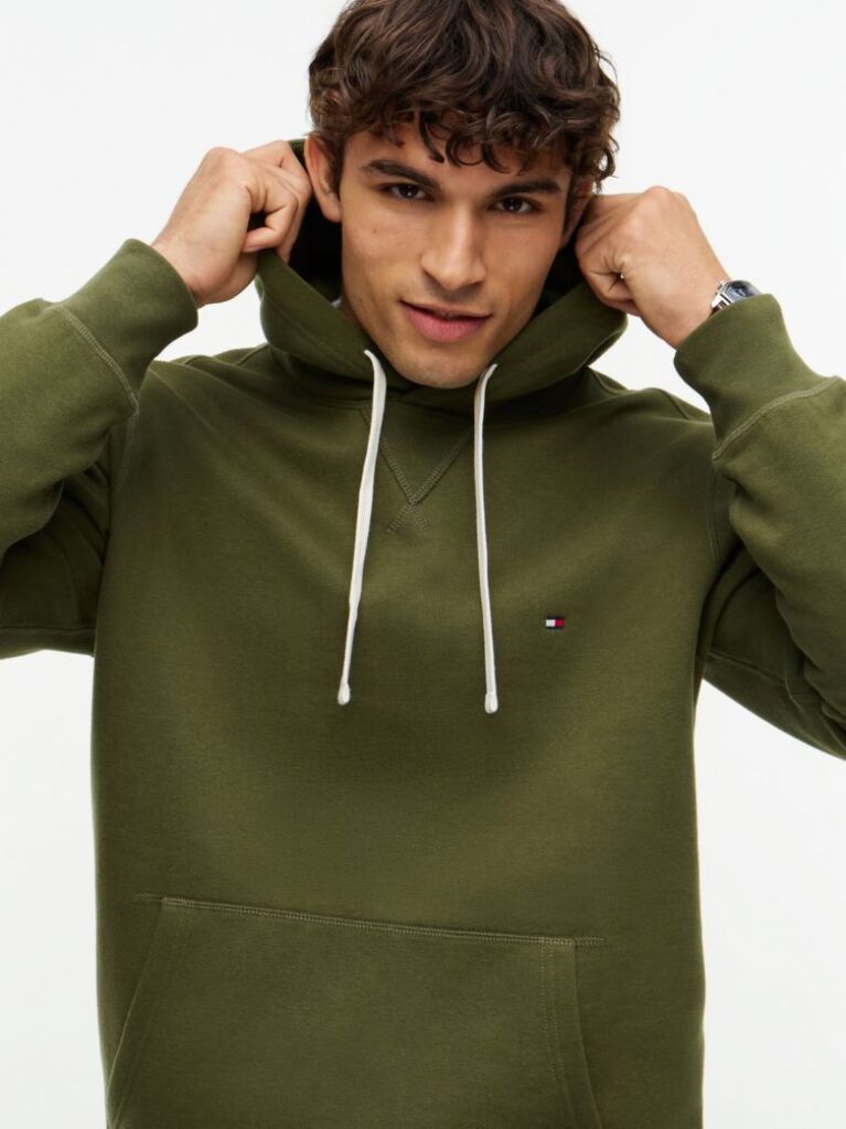 Verde Hanorac Din Fleece Cu Broderie Steag  Barbati