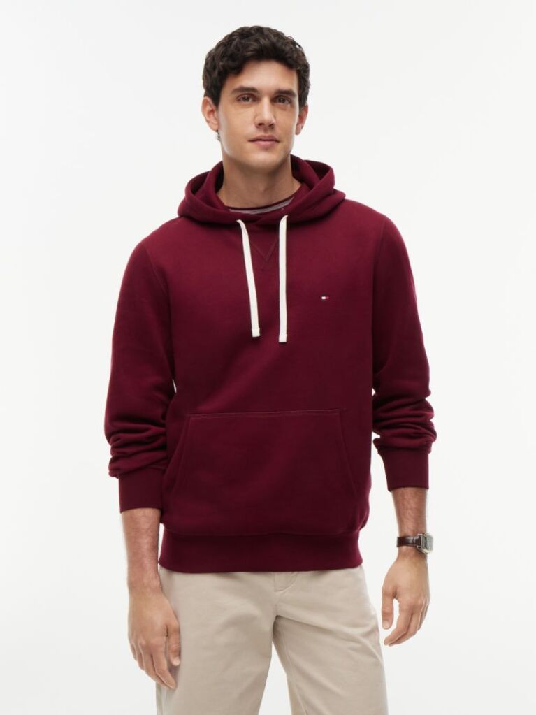 Rosu Hanorac Din Fleece Cu Broderie Steag  Barbati