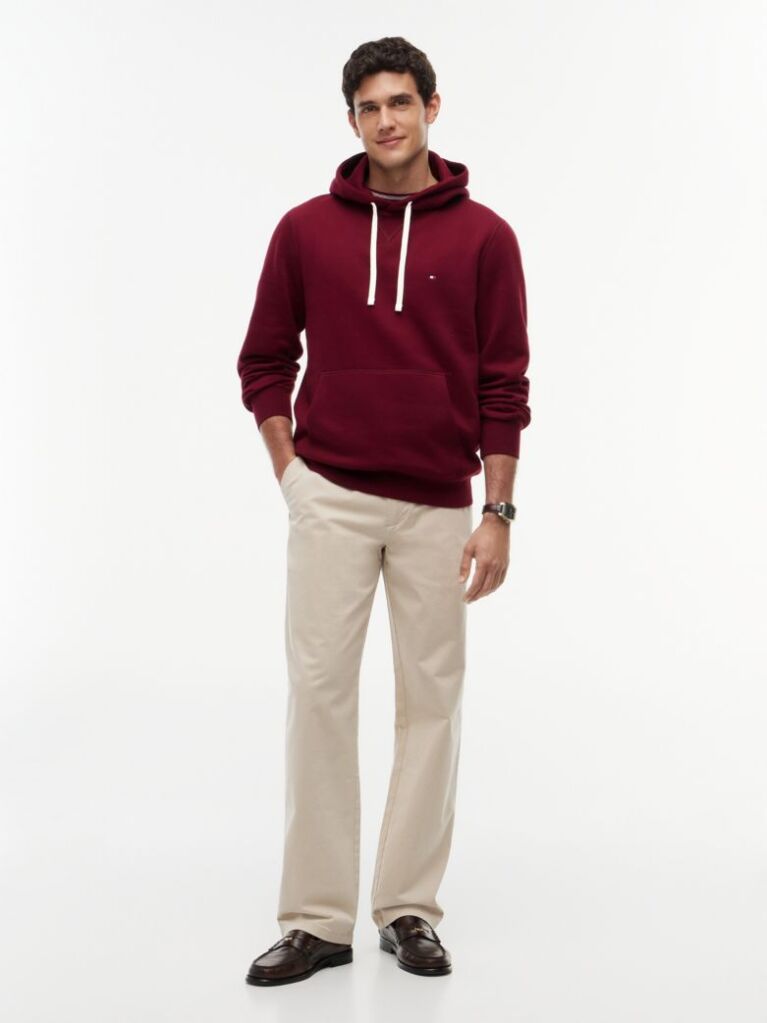 Rosu Hanorac Din Fleece Cu Broderie Steag  Barbati