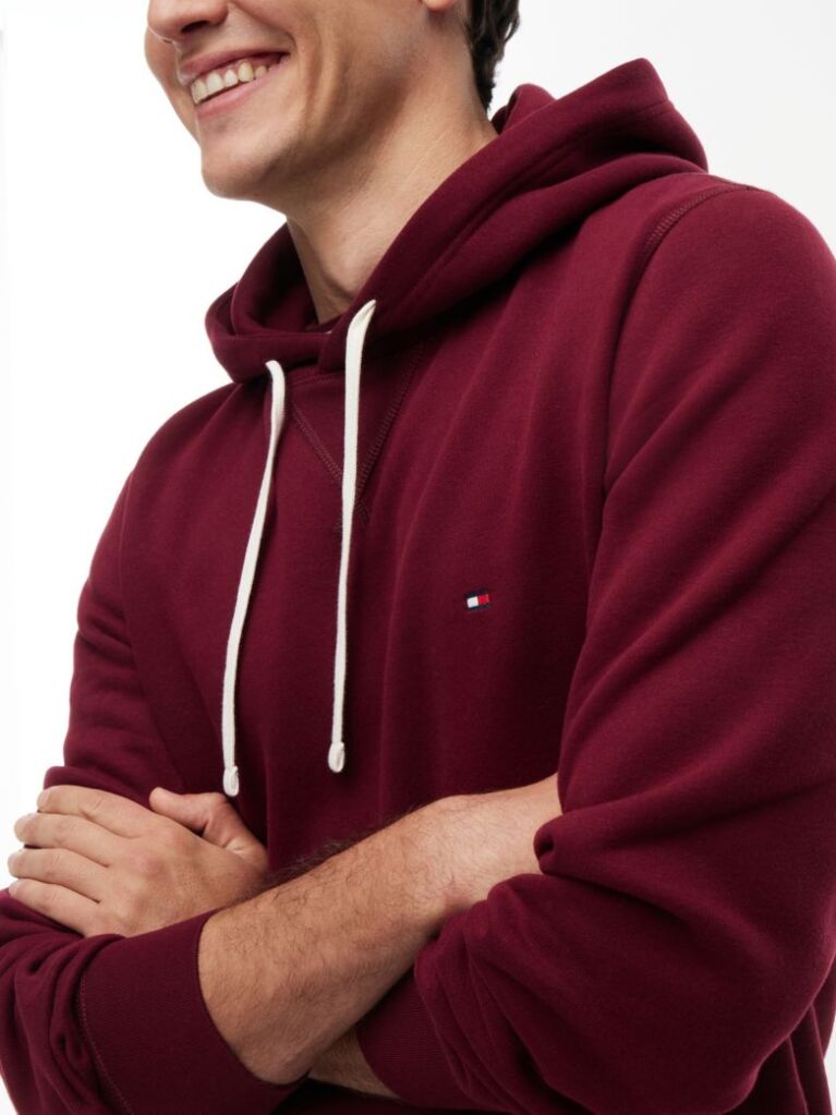 Rosu Hanorac Din Fleece Cu Broderie Steag  Barbati