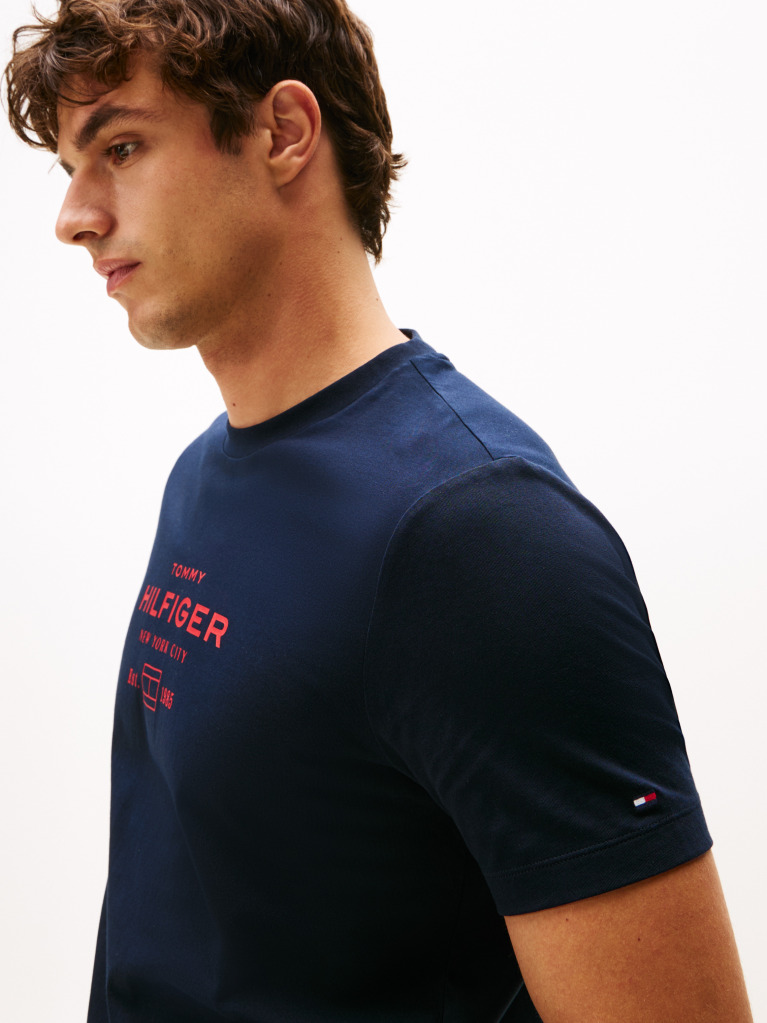 Blue Graphic Logo Crew Neck T-Shirt  Men