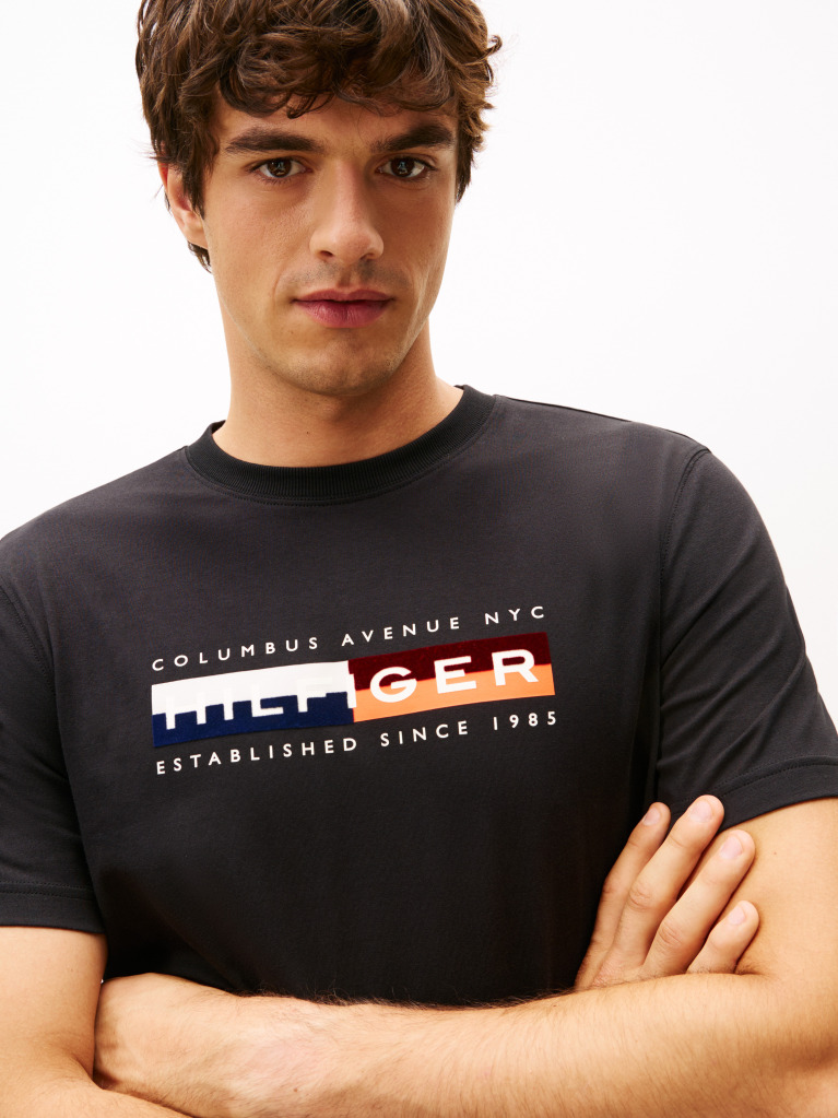 Negru Tricou Cu Guler Rotund Si Logo  Barbati
