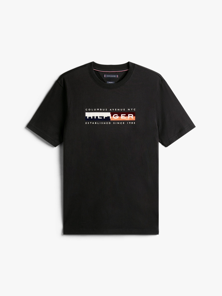 Negru Tricou Cu Guler Rotund Si Logo  Barbati