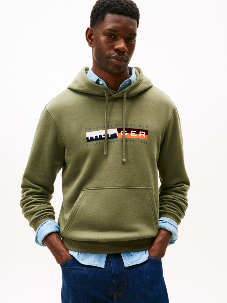 Green TH Colour Block Graphic Hoodie  Men