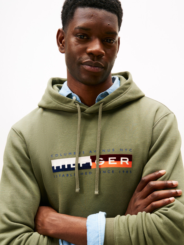 Green TH Colour Block Graphic Hoodie  Men