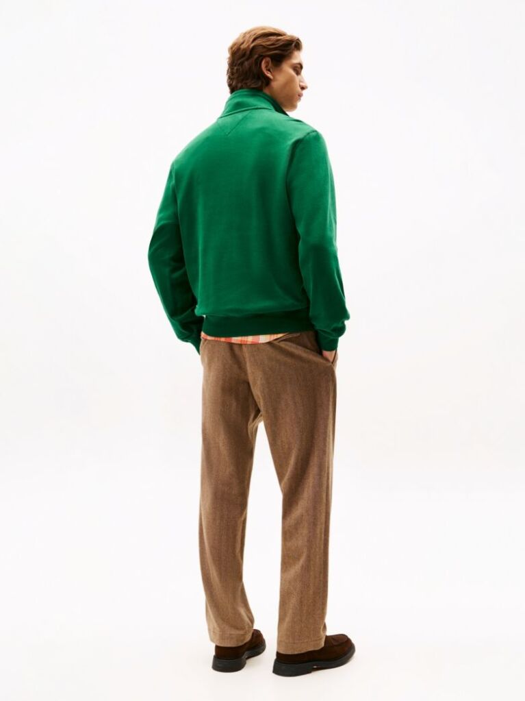 Green Ribbed French Terry Quarter-Zip Jumper  Men
