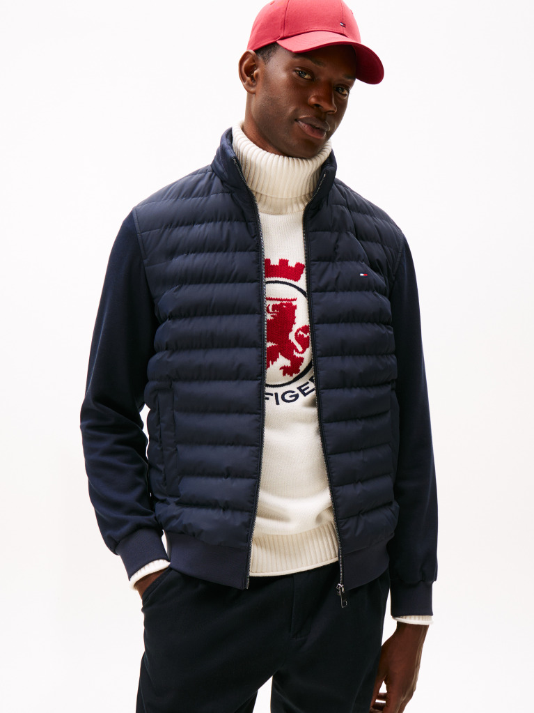 Blue Mixed Panel Zip-Thru Hoody  Men