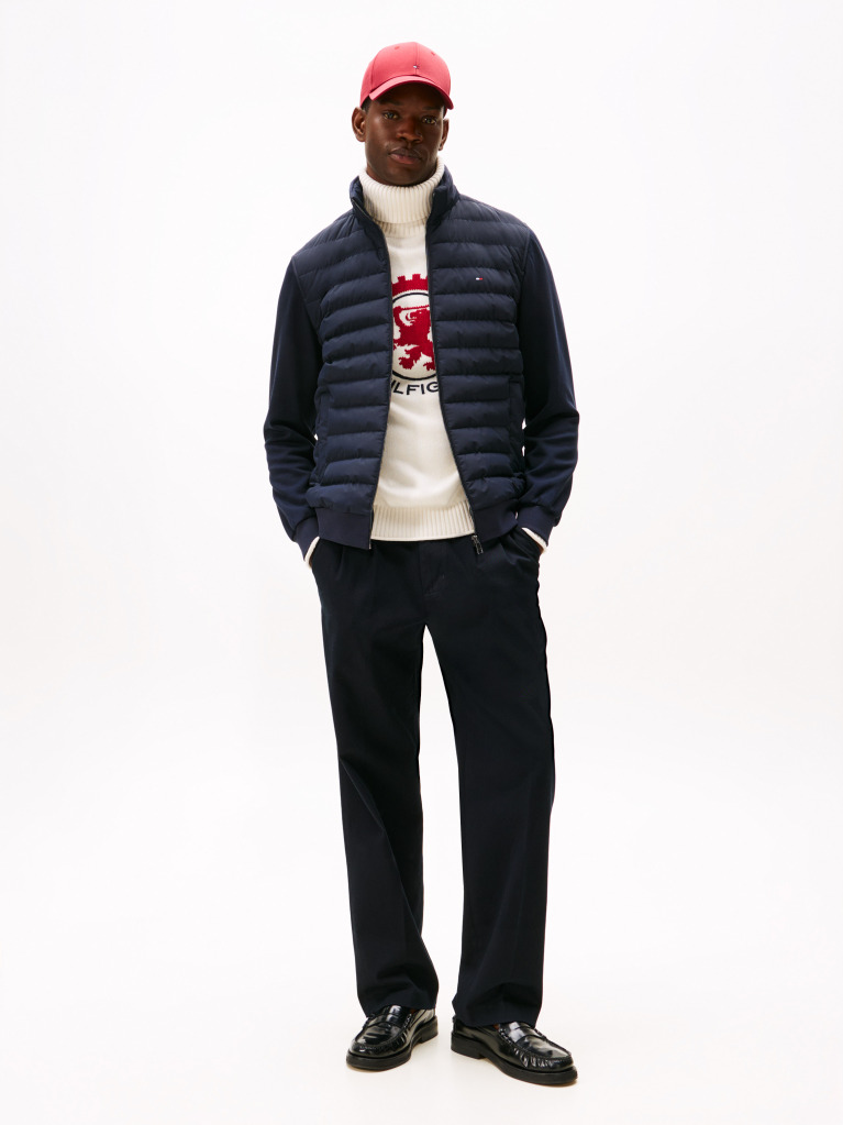 Blue Mixed Panel Zip-Thru Hoody  Men