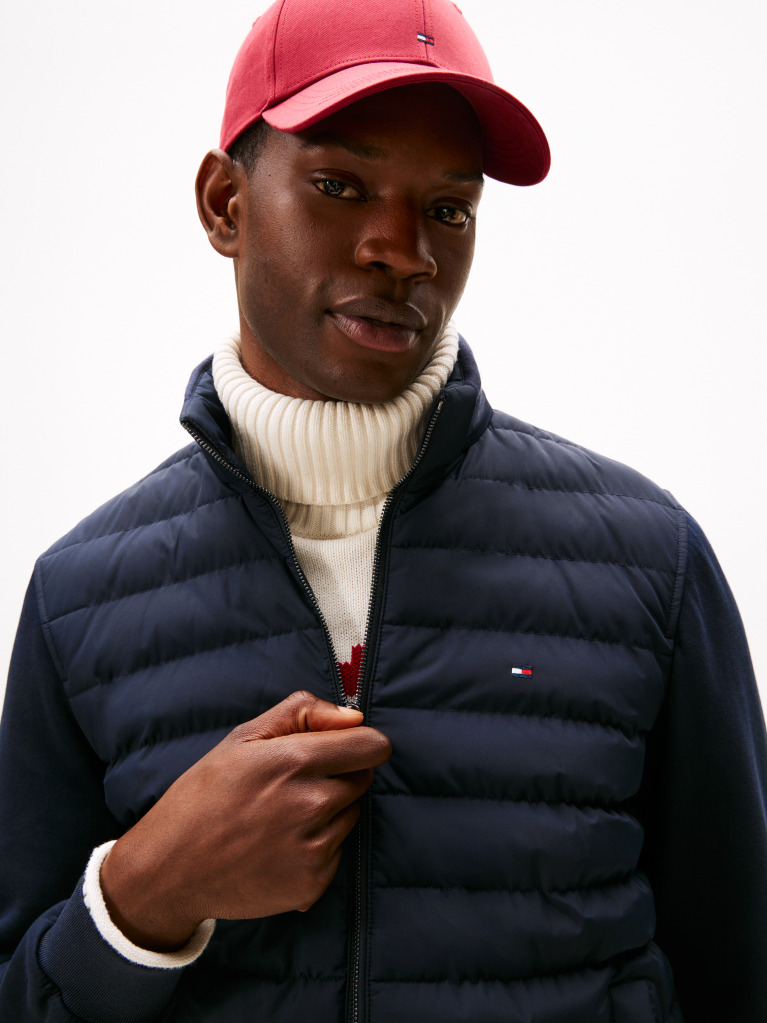 Blue Mixed Panel Zip-Thru Hoody  Men