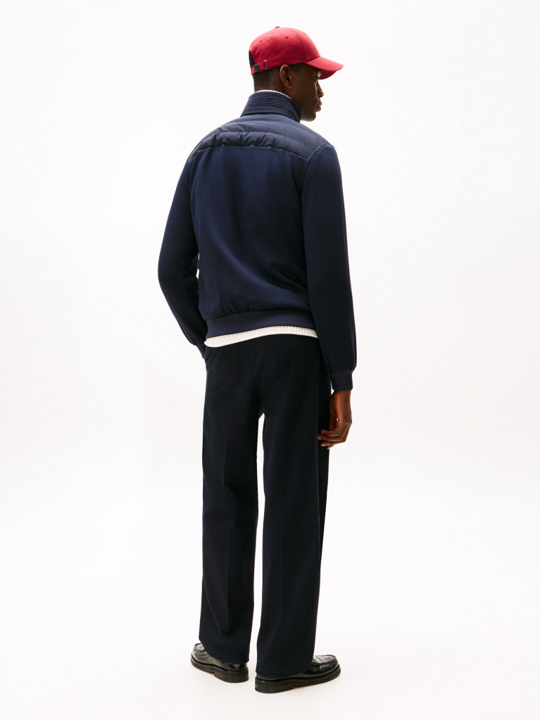 Blue Mixed Panel Zip-Thru Hoody  Men