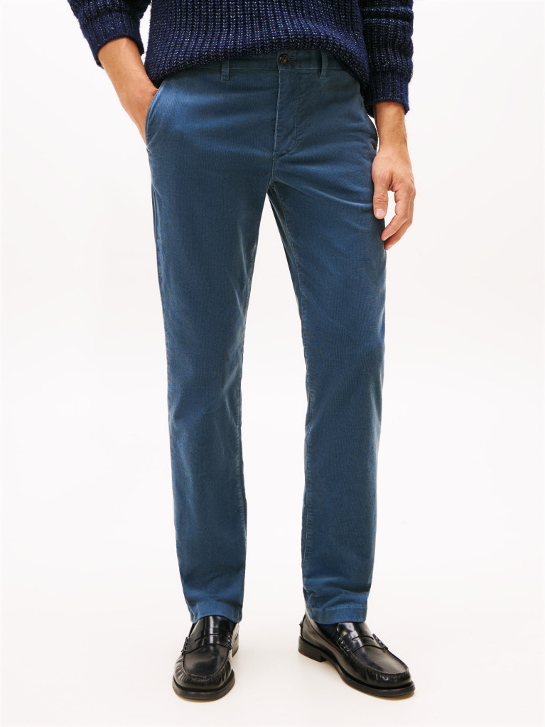 Blue Pantaloni Denton Chino Drepti Din Catifea  Barbati