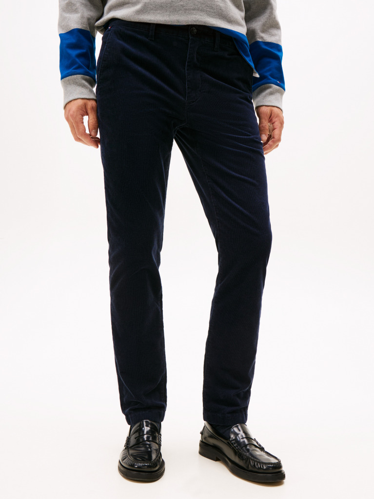 Blue Pantaloni Denton Chino Drepti Din Catifea  Barbati