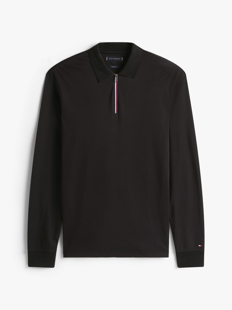 Black Interlock Zip Long Sleeve Polo Shirt  Men