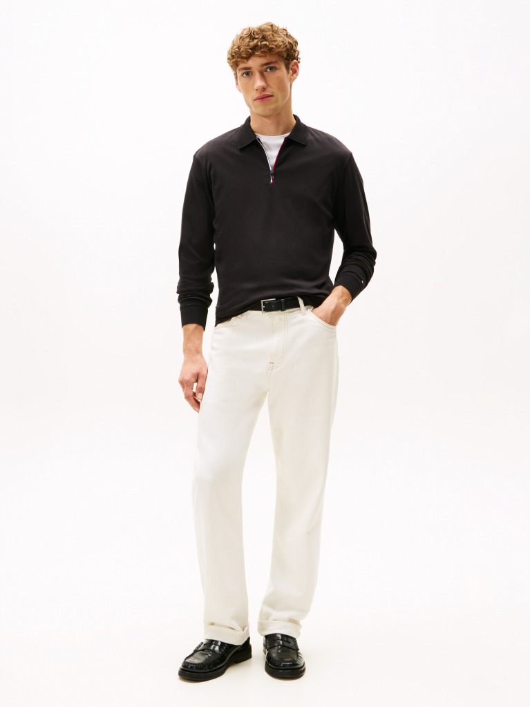 Black Interlock Zip Long Sleeve Polo Shirt  Men