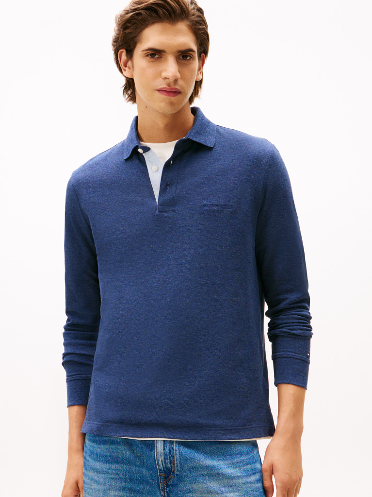 Blue Polo Tonal Reglan Cu Maneca Lunga  Barbati
