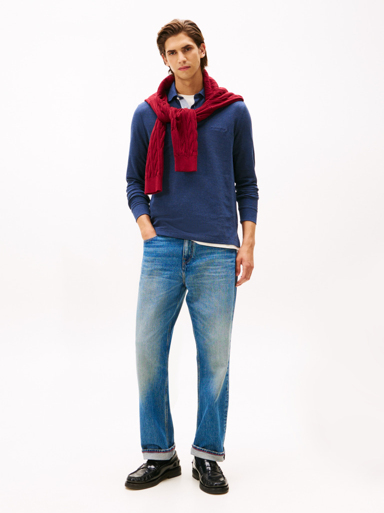 Blue Polo Tonal Reglan Cu Maneca Lunga  Barbati