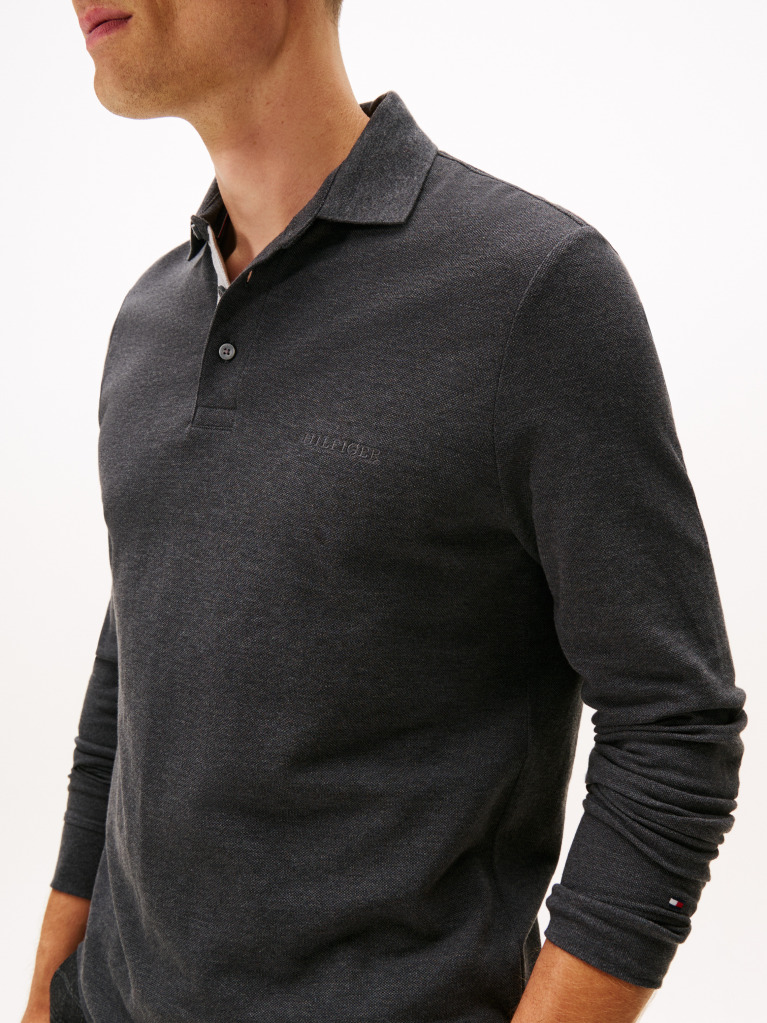 Grey Long-Sleeve Tonal Monotype Reglar Polo  Men