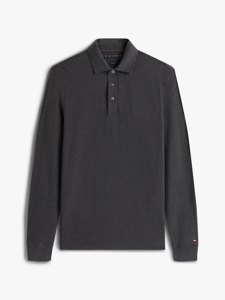 Grey Long-Sleeve Tonal Monotype Reglar Polo  Men
