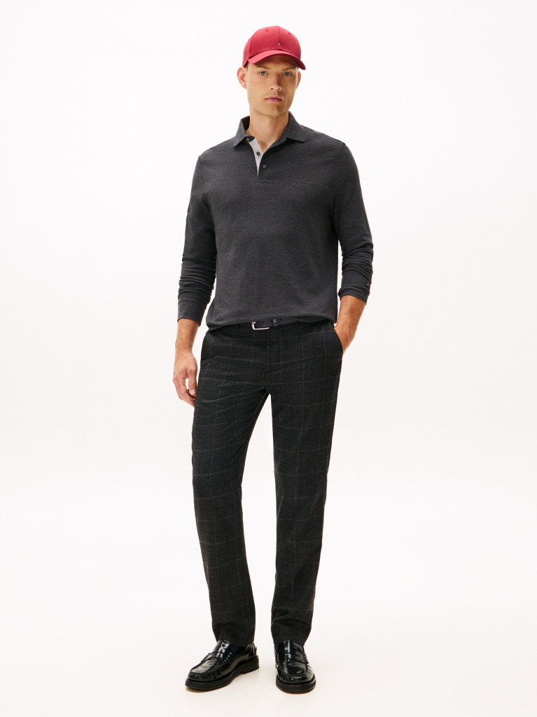 Grey Long-Sleeve Tonal Monotype Reglar Polo  Men