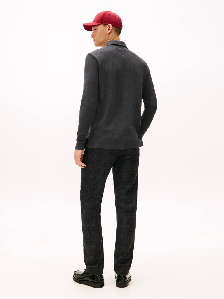 Grey Long-Sleeve Tonal Monotype Reglar Polo  Men