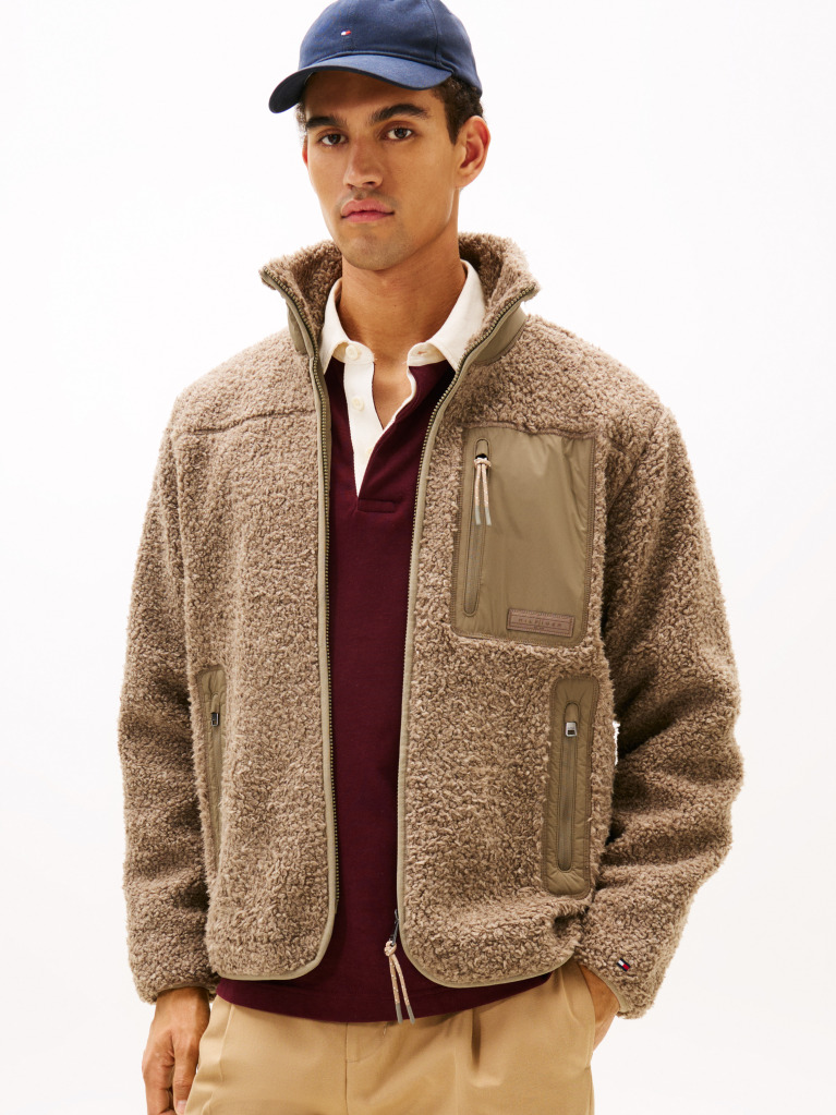 Beige Teddy Fleece Zip-Thru Jacket  Men
