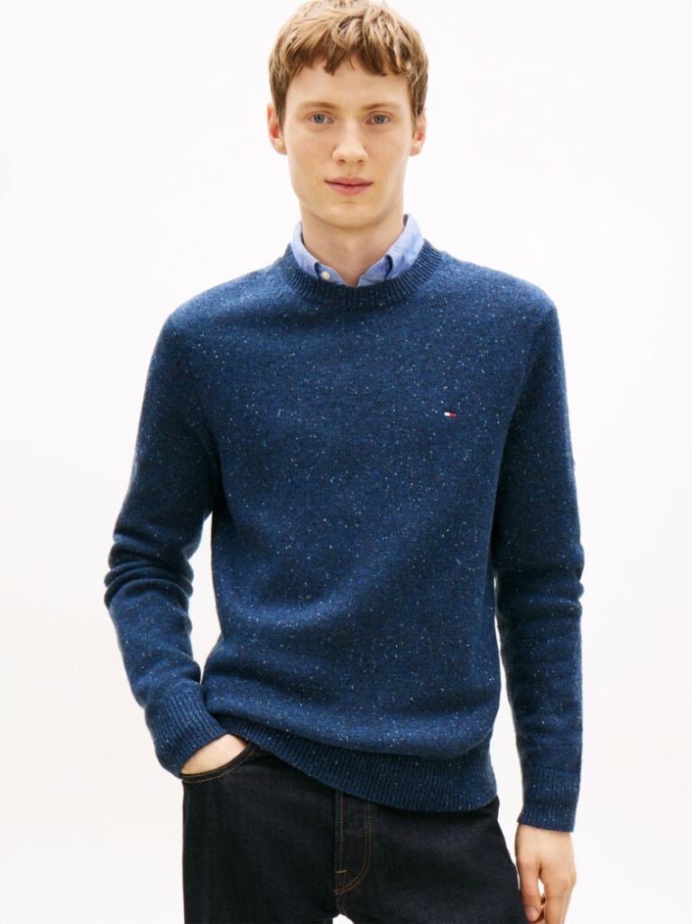 Blue Pulover Din Amestec De Lana Cu Model Donegal  Barbati