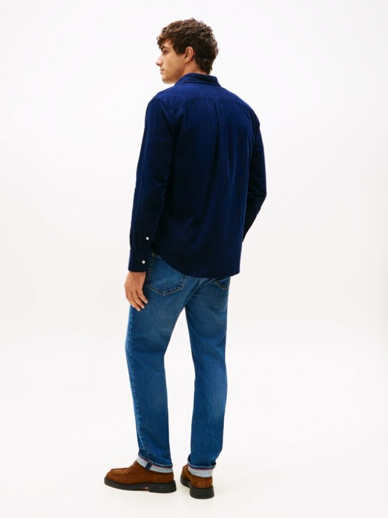 Blue Camasa Regular Corduroy Cu Broderie Flag  Barbati