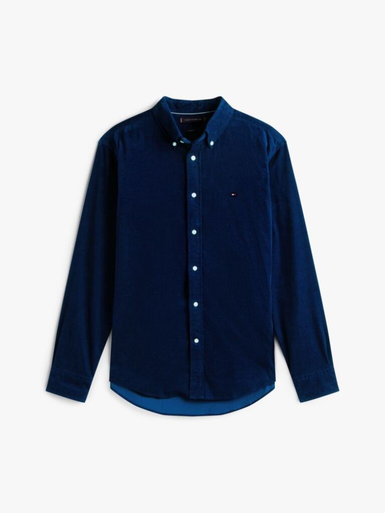 Blue Camasa Regular Corduroy Cu Broderie Flag  Barbati