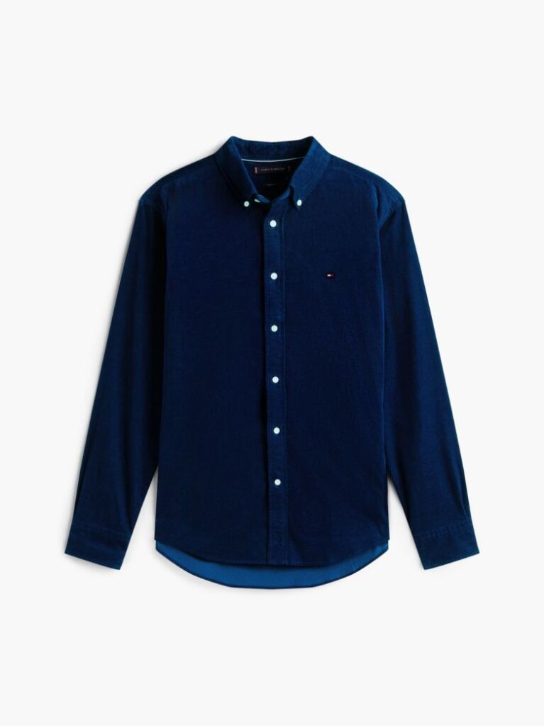 Blue Regular Fit Flag Embroidery Corduroy Shirt  Men