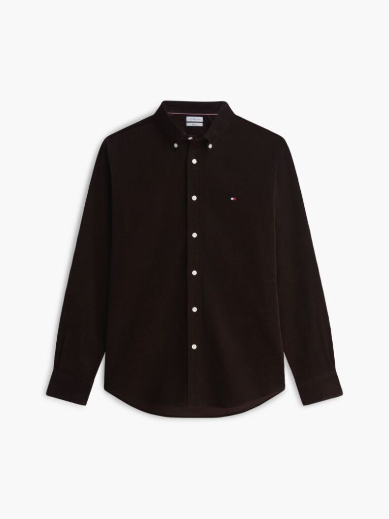Brown Regular Fit Flag Embroidery Corduroy Shirt  Men