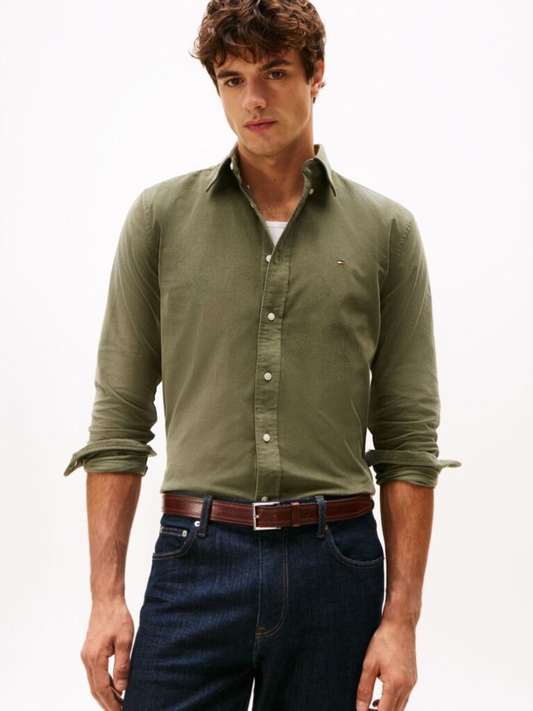 Verde Camasa Regular Corduroy Cu Broderie Flag  Barbati