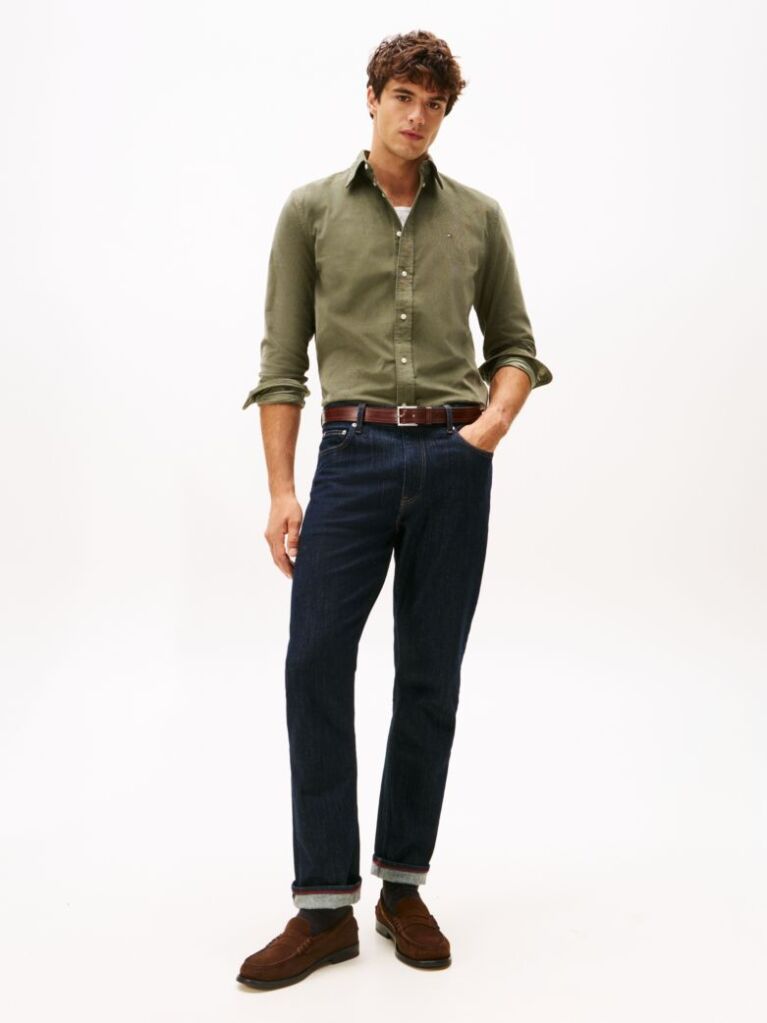Verde Camasa Regular Corduroy Cu Broderie Flag  Barbati