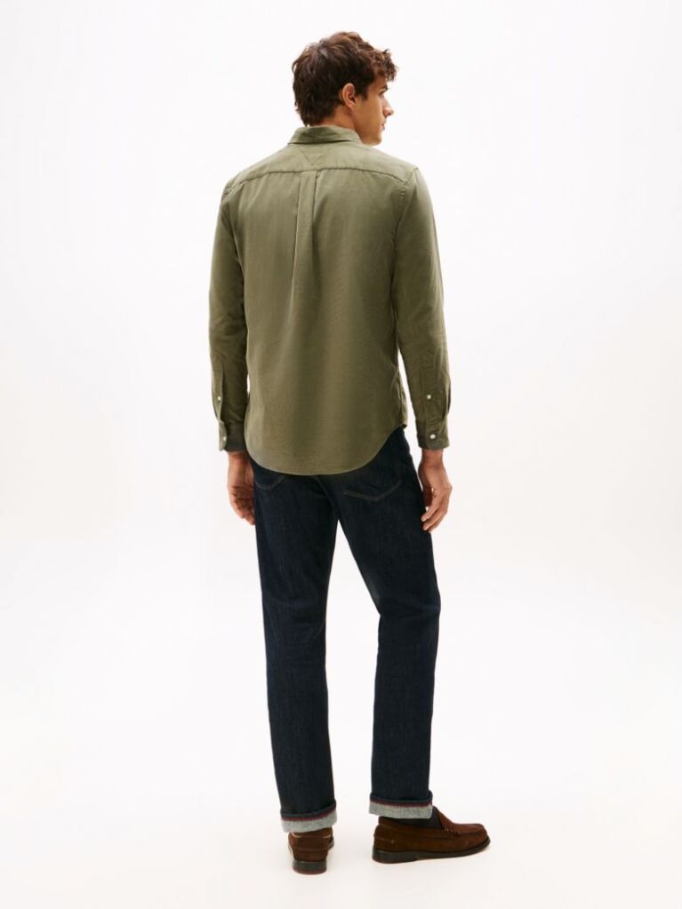 Verde Camasa Regular Corduroy Cu Broderie Flag  Barbati