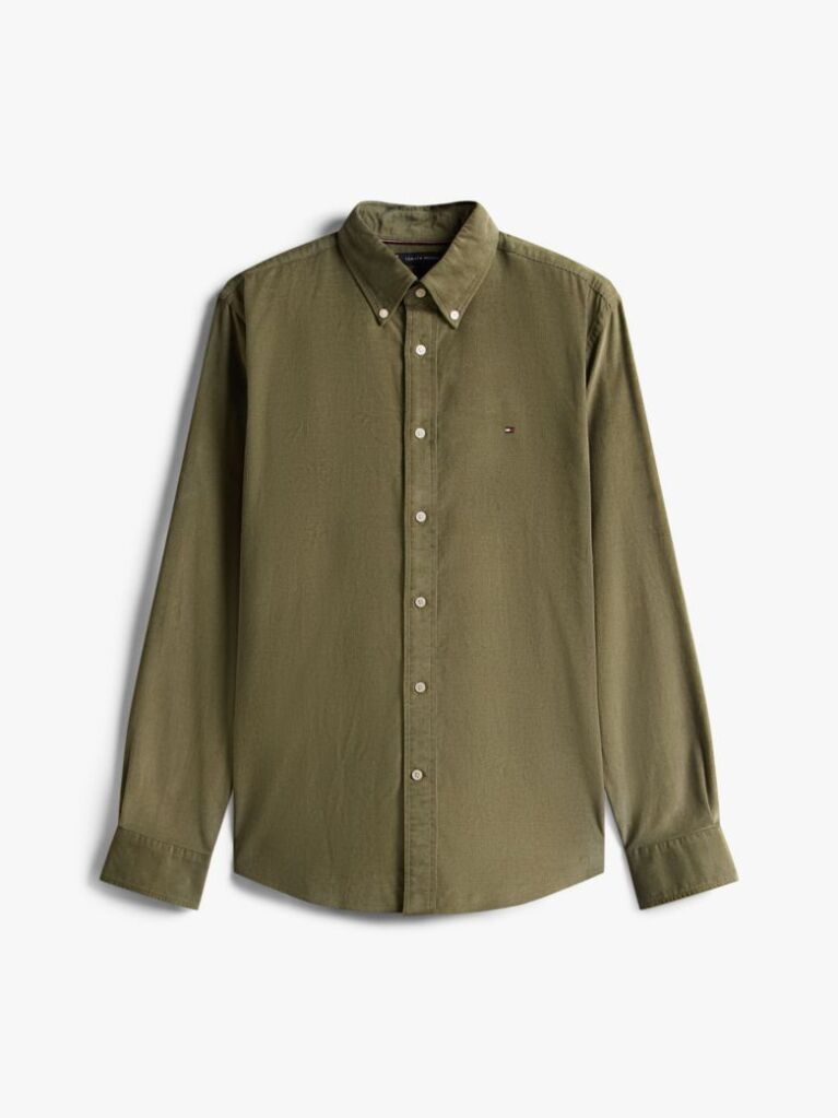 Verde Camasa Regular Corduroy Cu Broderie Flag  Barbati