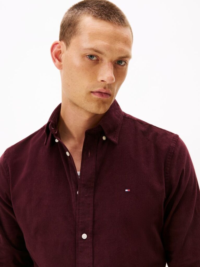 Rosu Camasa Regular Corduroy Cu Broderie Flag  Barbati